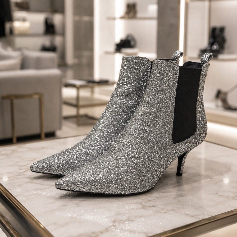 Anine Bing Stevie Silver Sparkle 3" Booties Special Occasion Event EU 40 US 10